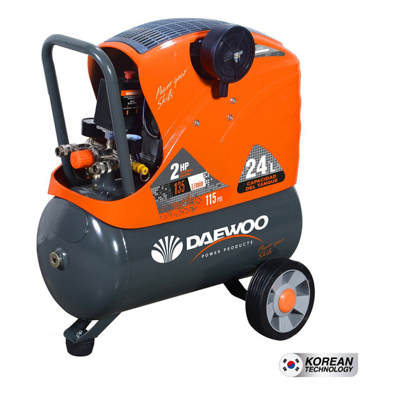 Compresor De Aire Eléctrico Daewoo Daac24dn 24l 2hp 2850rpm Color Negro/Naranja Fase eléctrica Monofásica Frecuencia 50Hz