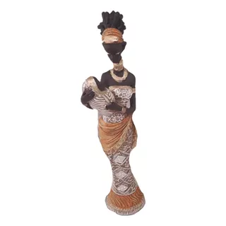 Estátua Africana Com Bebê Decoração Cor Sortida