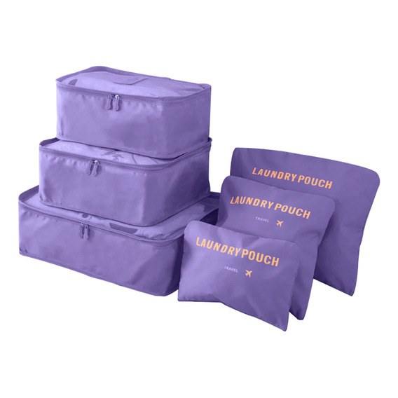 Bolsas Viaje Organizadores 6pzs Almacenamiento Impermeables Color Violeta Liso