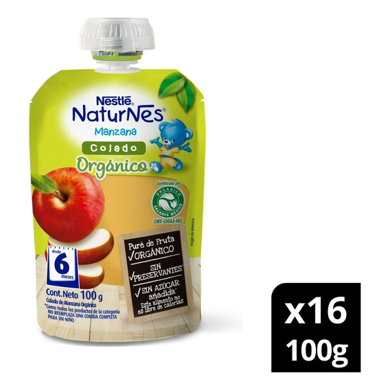 Compota Nestlé Naturnes® Orgánico Manzana 100g Pack X16