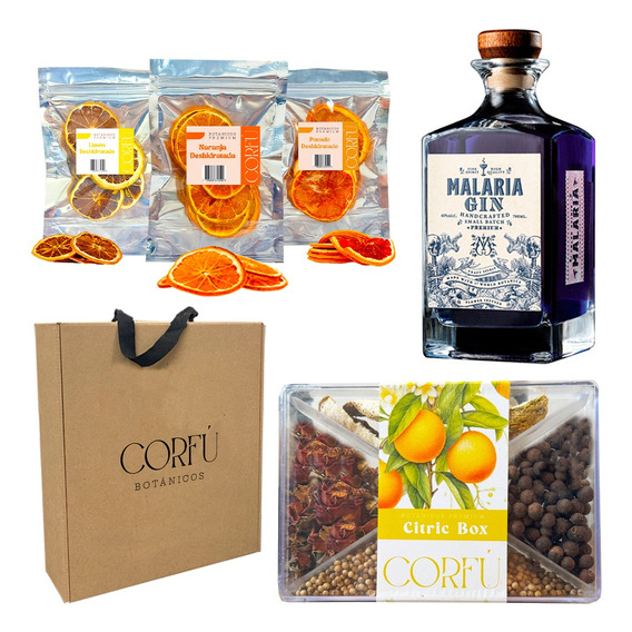 Kit Gin Regalo  Botánicos Corfú + Malaria Gin + Cítricos