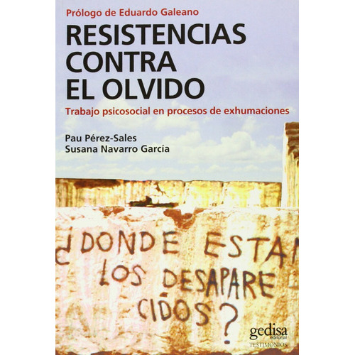 RESISTENCIAS CONTRA EL OLVIDO, de Pau Perez-Sales. Editorial Gedisa, tapa blanda en español, 2008