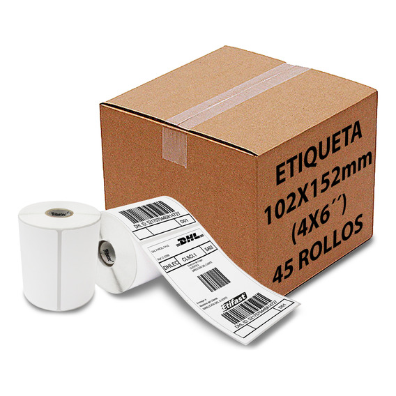 Caja 45 Rollos Etiqueta Térmica 4x6 Guías Envió 300 Pza / C1