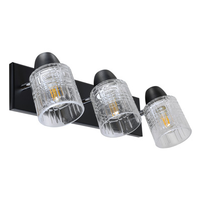 Aplique 3 Luces Vidrio Pared Old Apto Led Negro