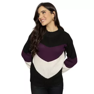 Blusa Feminina Sueter Listrado Colorido Trico Modal