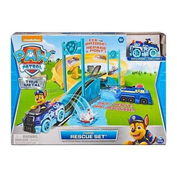 Paw Patrol, Pista True Metal, vehículo de Chase escala 1:55