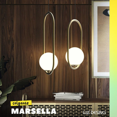 Colgante 1 Luz Marsella Oval Dorado Globo Opal Apto E27 Deco