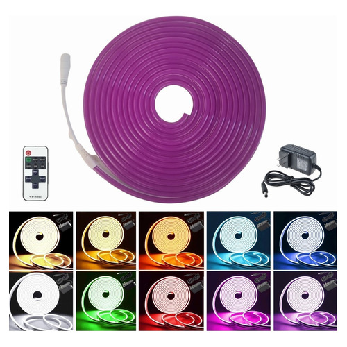 Tira Led Neón Flex Unicolor 5metros Con Control Y Eliminador Color de la luz Morado