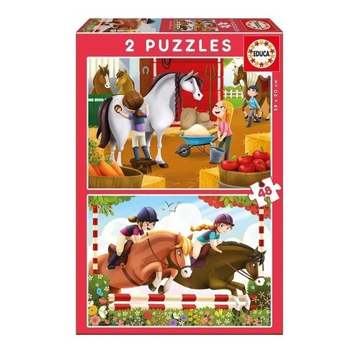 Puzzle Eduka Cuidando Caballos 2 X 48 Pcs. - Giro Didáctico