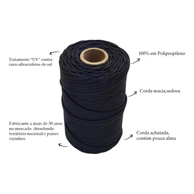 Corda Velame Preto 4mm Camping Militar Rolo Com 100 Metros