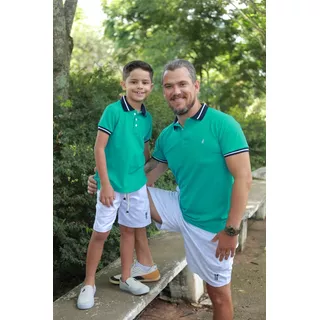 Kit Tal Pai Tal Filho Polos Masculina Verde Jade