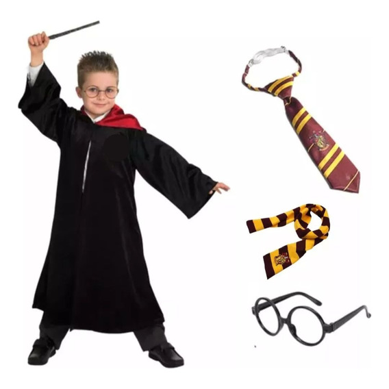 Disfraz De Harry Potter Tunica + Lentes + Varita Para Niños Jovenes Y Adultos