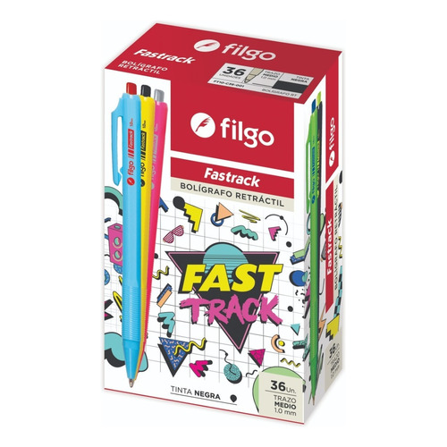 Boligrafo Lapicera Filgo Fastrack 1mm Tubo X 36 Unidades Color de la tinta Negra Color del exterior Surtidos