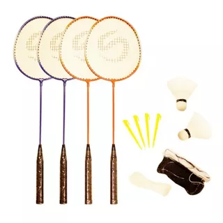 Kit Badminton 4 Raquetas Acero + 2 Plumas + Red + Porta Red