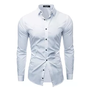 Camisa Entallada Elastizada Manga Larga Slim Fit Al Cuerpo