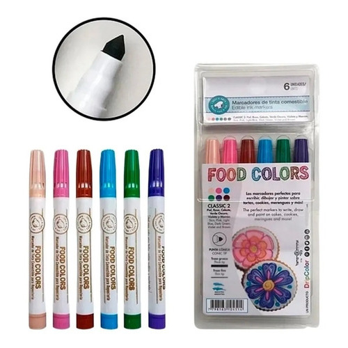 Fibra Marcador Tinta Comestible X6 Pastel Food Colors