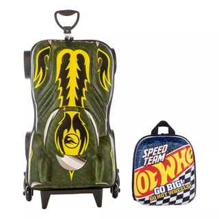 Kit Mochila 3d Rodas Lancheira Hotwheels Howlin Infantil