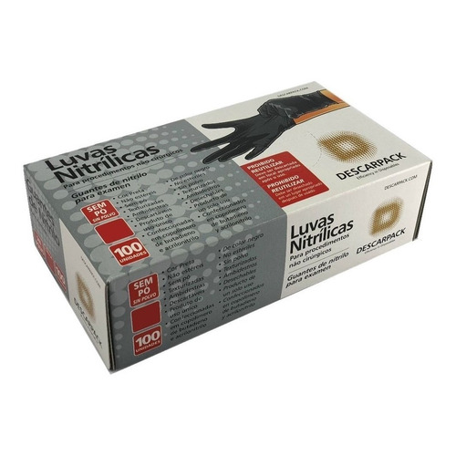 Guantes descartables antideslizantes Descarpack Luva Nitrilica color negro talle M de nitrilo x 100 unidades