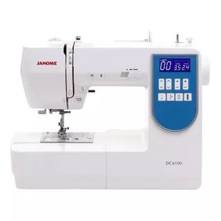 Máquina De Coser Recta Janome Dc6100 Portable Blanca Y Azul 110v/220v