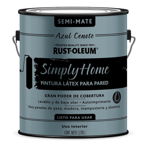 Pintura Látex Para Pared Simply Home 3,785 L Rust Oleum Color Azul Cenote Semi Mate