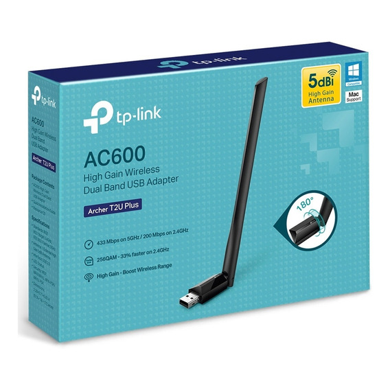 Adaptador Wifi Usb Doble Banda Tp Link Archer T2u Plus Ac600