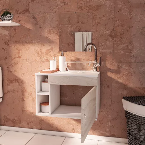 Mueble de baño 60 cm Venere de madera Crema con lavabo de cerámica y espejo  - Caesaroo