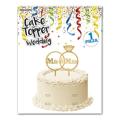 5 Cake Topper Mr & Mrs Boda Aniversario Pareja Color Dorado