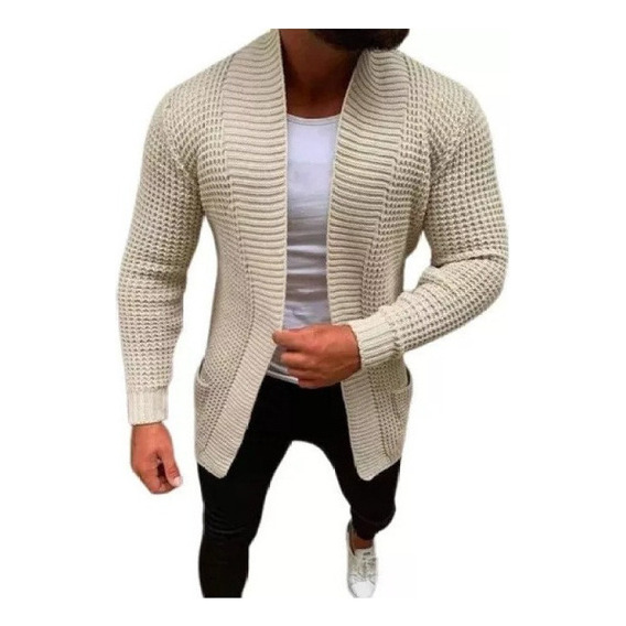 Suéter Cárdigan Simple Color Sólido Hombre Color Puro Suave