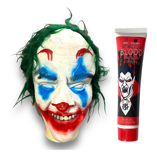 Mascara Halloween Látex Personaje Joker Guasón + Sangre Fals Color Blanco