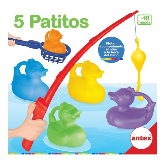 5 Patitos Juego De Pesca Con Caña Para Agua Baño Antex 2284