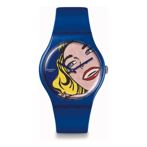 Reloj Swatch Suoz352 Girl By Roy Lichtenstein, The Watch Color De La Malla Azul Color Del Bisel Azul Color Del Fondo Azul
