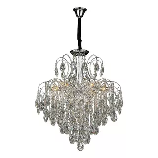 Lustre Pendente Clássico Sindora Dcd00443 58cm Cristal E14x5 Cor Prateado Bivolt