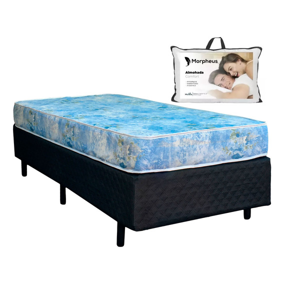 Morpheus Espuma conjunto de sommier 1 plaza colchón box madera y almohada color negro