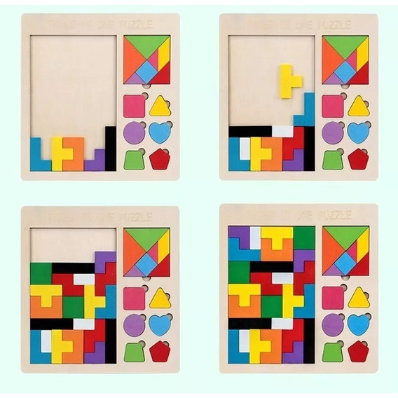 Juego Madera Tangram, Tetris, Figuras Rompecabezas Didáctico