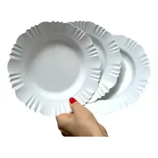 Kit 50 Prato Plástico Redondo Para Almoço Jantar Refeição Lanche Escolar