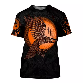 Polera Para Hombre Manga Corta Diseño Aguila Runas Estampado