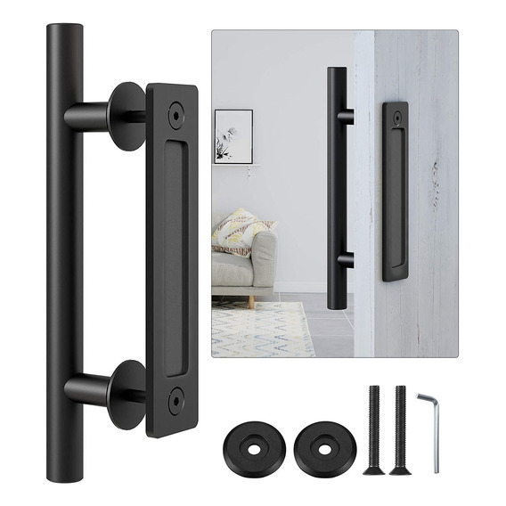 30cm Manilla Tirador Para Puerta Estilo Granero, Color Negro