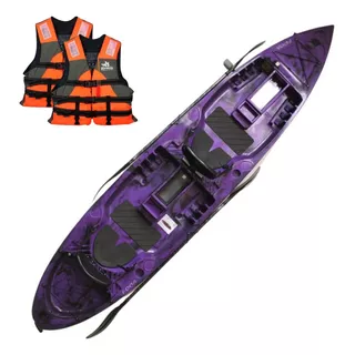 Kayak Caiaker New Foca 2 Plz Estable + Chalecos Aventureros Color Camo Violeta