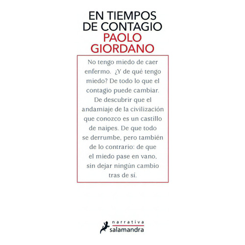 En Tiempos De Contagio, De Paolo Giordano. Editorial Salamandra En Español