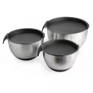 Set X3 Bowl Batidor Medidor Acero Con Tapa 18-20-24cm Home