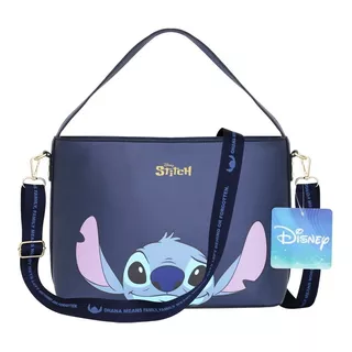 Bolsa Feminina De Ombro Alça Ohana Stitch Disney Original Cor Azul-marinho
