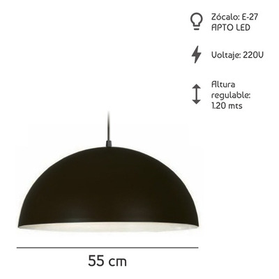 Luz Design Campana 55cm Led Negro/blanco Colgante.