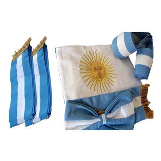 Juego Bandera Jardín Argentina Con Moño, Tahalí Y Dos Bandas