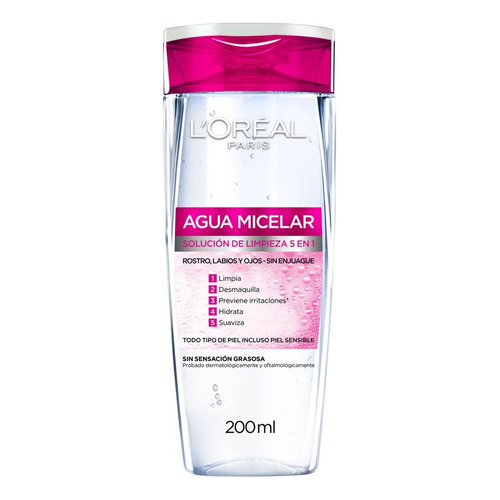 Agua Micelar L'Oréal Paris Hidra Total 5 solución de limpieza 5 en 1 X 200ml para todo tipo de piel incluso piel sensible