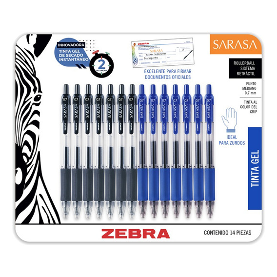 Bolígrafos De Tinta Gel Sarasa 14 Piezas Negro Y Azul Zebra