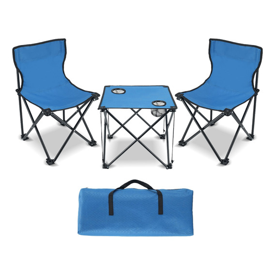 2 Sillas Con Mesa Plegable De Jardin Playa Camping Exterior