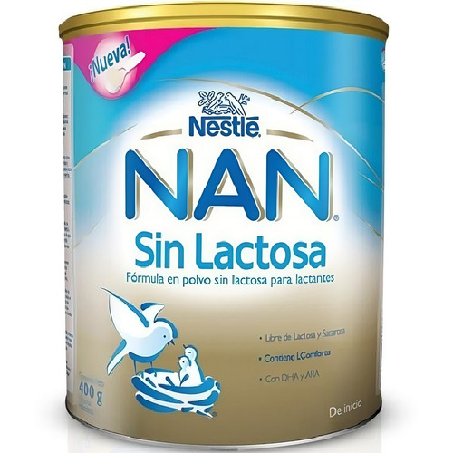 Leche de fórmula en polvo sin TACC Nestlé Nan Sin Lactosa en lata x 2 unidades de 400g - 0 meses a 1 años