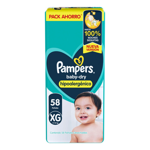 Pañales Pampers Baby Dry XG 58 unidades