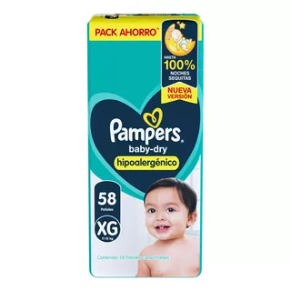 Pañales Pampers Baby Dry Xg 58 Unidades