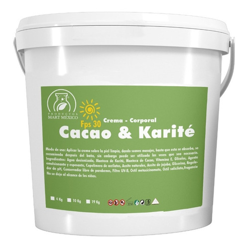  Crema De Cacao Y Manteca De Karité Con Filtro Solar (4 Kg) Tipo de envase Cubeta